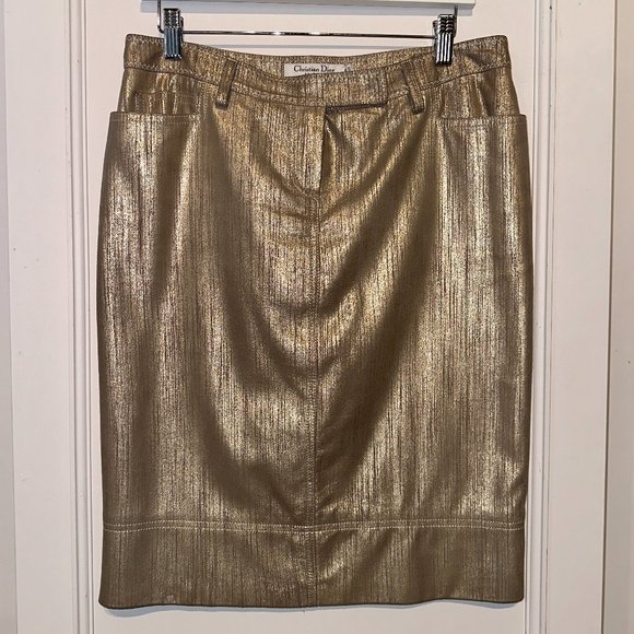 Christian Dior Metallic Gold Goat Suede Skirt - Picture 1 of 12